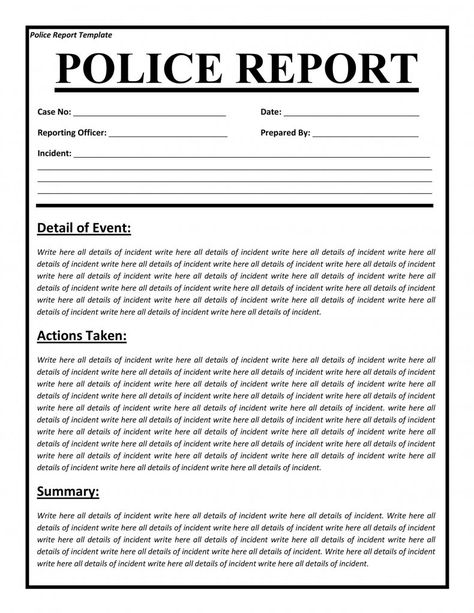 Police Report Template, Police File, Incident Report Form, Information Report, Incident Report, Police Report, Report Writing, Writing Templates, Report Template