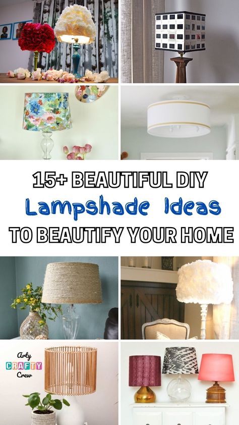 Check out these 17 creative DIY lampshade ideas that are sure to brighten up any space! Curated by Arty Crafty Crew. Lamp Shade Redo, Decorated Lamp Shades, Painted Lampshades Ideas, Diy Lampshades Ideas How To Make, Upcycle Lampshade, Floor Lamp Redo, Diy Lamp Shade Makeover, Homemade Lamp Shades, Lamp Shade Makeover