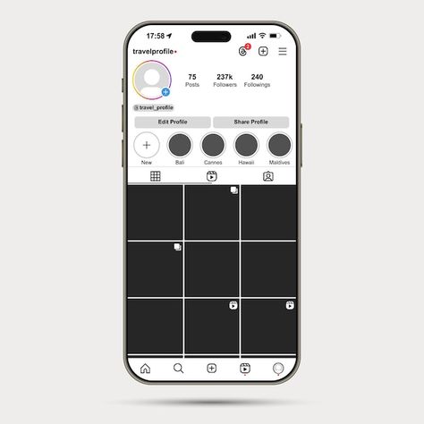 Free vector profile front view iphone 15... | Free Vector #Freepik #freevector #contact #instagram-screen #instagram-profile #contact-information Instagram Profile Mockup, Instagram Mockup Template, Vector Profile, Carrousel Instagram, Iphone Interface, Instagram Mockup, Instagram Design, Front View, Free Mockup
