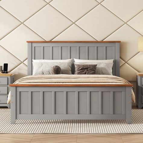 Classic Wood Platform Bed with Headboard and Footboard - Bed Bath & Beyond - 40755558 Grey Platform Bed, Minimalist Bed Frame, Vintage Bed Frame, Simple Bed Frame, Platform Bed With Headboard, Bed Wooden, Minimalist Bed, Wood Platform Bed Frame, Bed With Headboard