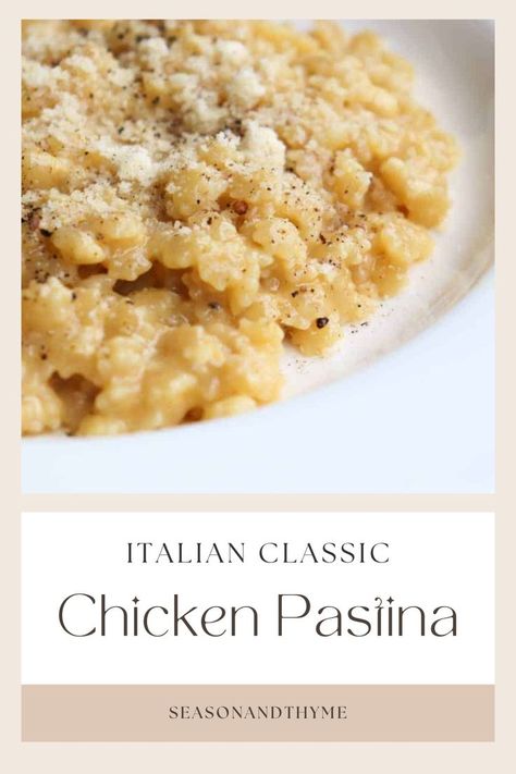 To make Chicken Pastina with Egg, tiny pastina pasta, or stelline, are simmered in rich chicken broth and combined with an egg, butter, and cheese for this delicious italian classic. This simple pasta dish is comfort food in a bowl and just like your mom made. Grab your favorite bowl and make yourself up a warm and filling pasta meal with this best pastina recipe. You can even make Pastina with egg for babies. Pastina for babies is a great first food because its soft and easily digestible! Pasta With Chicken Broth Butter And Parmesan, Pastina Recipes Chicken Broth, Pasta With Egg And Parmesan, Orzo Pastina Recipe, Egg Pastina Recipe, Viral Pastina Recipe, Best Pastina Recipes, Pastina Chicken Broth, Italian Pastina Recipes