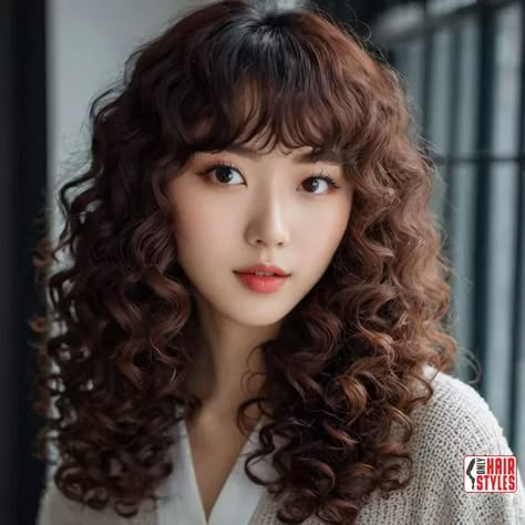 Korean Curly Hair, Curly Hairstyles With Bangs, Best Curly Hairstyles, Korean Bangs, Curly Bangs, Hair With Bangs, Beautiful Hairstyles, Curly Hair With Bangs, Bold And Beautiful