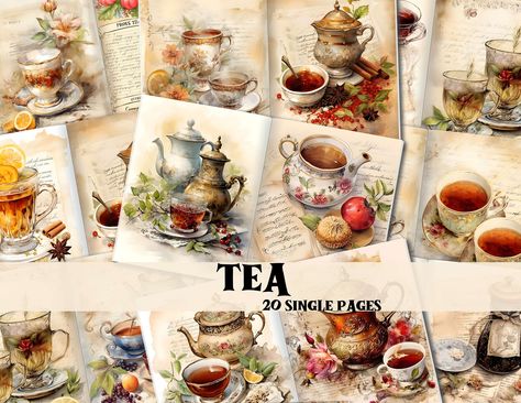 Autumn Tea Time, Autumn Junk Journal, Stationary Printable, Autumn Tea, Pink Images, Vintage Autumn, Collage Kit, Tea Art, Journal Kit