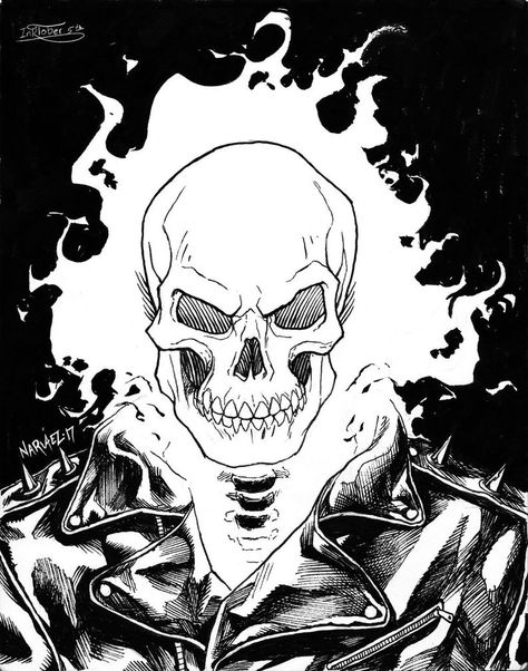 Ghost Rider Drawing, Ghost Rider Tattoo, Ghost Rider Johnny Blaze, Black And White Tattoos, Ghost Rider Pictures, Ghost Rider Wallpaper, Spirit Of Vengeance, White Tattoos, Comic Drawing