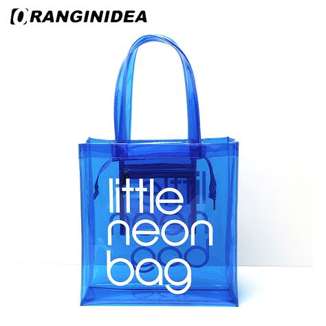 Women Handbags Letter Printed Transparent Tote Bags Candy Color Female Casual Shoulder Shopping Bag Holiday Travel Beach Handbag Jelly Purse, Bucket Tote Bag, Neon Bag, Clear Purses, Shopping Totes, Bucket Tote, Transparent Bag, Mini Tote Bag, Clear Bags