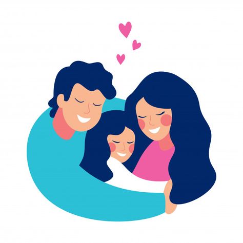 Family Love Illustration, Family Drawing Illustration, Family Hug, Family Icon, Family Vector, Love Parents, Portrait Vintage, Family Drawing, Smiling Man