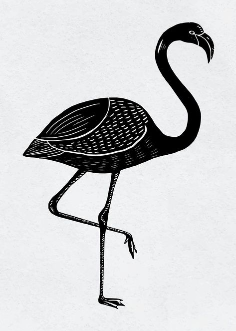 Vintage flamingo tropical animal vector clipart | free image by rawpixel.com / pangrum Vintage Flamingo Art, Flamingo Linocut, Flamingo Branding, Flamingo Black And White, Flamingo Drawing, Wildlife Drawings, Black Flamingo, Vintage Flamingo, Flamingo Illustration