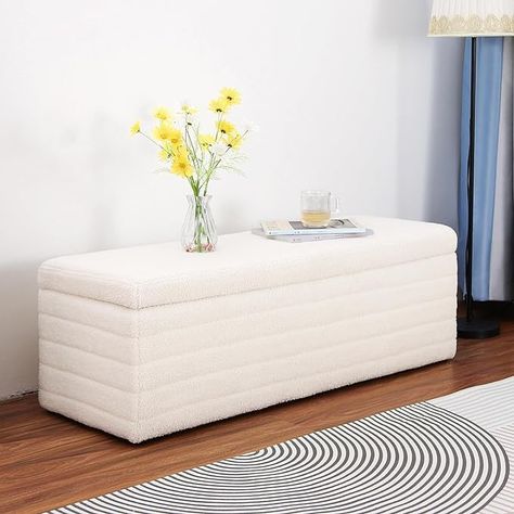 Amazon.com: OuchTek Boucle Rectangle Ottoman Storage Bench White Storage Bench for Bedroom End of Bed Bench Modern Upholstered Bedroom Bench with Storage : Home & Kitchen White Storage Bench Bedroom, Sherpa Bench, Bedroom Ottoman Bench, Bedroom End Of Bed Bench, Bedroom Bench With Storage, Bench For End Of Bed, Bedroom Storage Bench, End Of Bed Storage Bench, Storage Bench For Bedroom