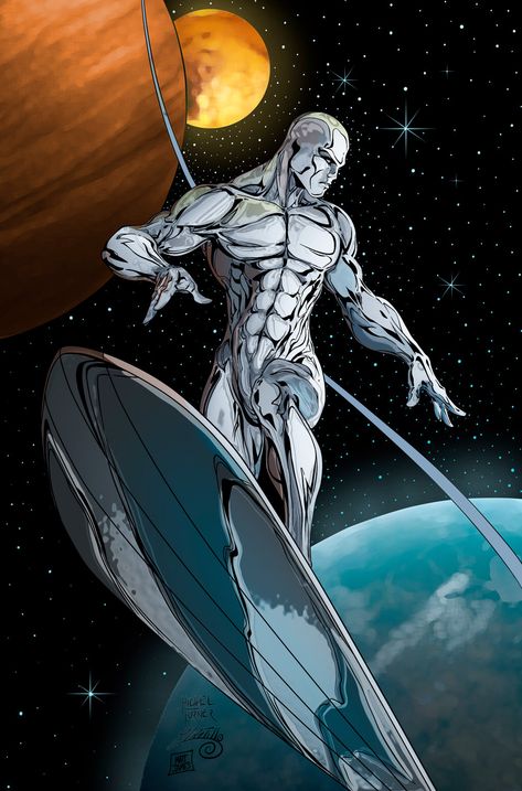 The Silver Surfer by Michael Turner. Silver Surfer Movie, Silver Surfer Wallpaper, Surfer Artwork, Surfer Tattoo, Silver Surfer Comic, Surfer Art, Michael Turner, Silver Surfer, Marvel Comics Art