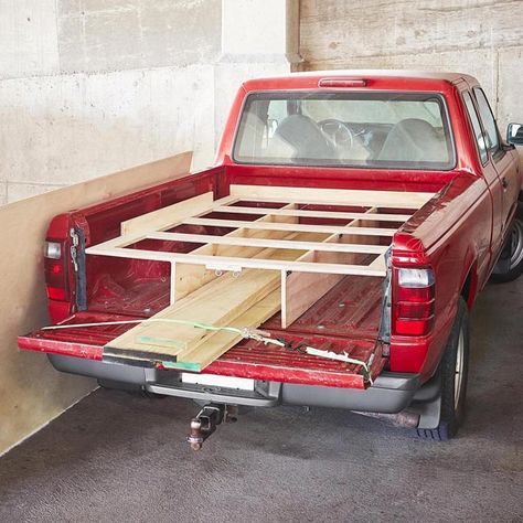 Pickup Truck Sheet-goods Rack Small Pickups, Truck Bed Storage, Pickup Truck Accessories, Truck Bed Camper, Truck Storage, Food Truck Business, Woodworking Plans Beginner, Wood Crafting Tools, Pick Up Truck