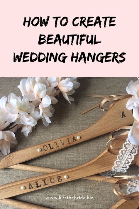 Diy Wedding Dress Hanger, Diy Hangers Wedding, Diy Bridal Hangers, Bridal Party Hangers Diy, Diy Wedding Hangers Bridesmaid, Bride Hanger Diy, Simple Wedding Diy, Wedding Day Hangers Diy, Bridesmaid Hangers Diy