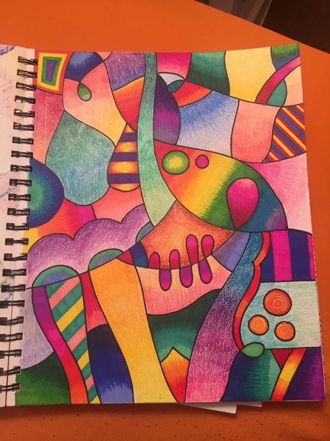 Some more abstract art! #doodles #sharpie #sharpies #multimedia #crayons #colorful #colors #sketchbook Abstract Art Color Pencil, Abstract Art Pencil Colour, Color Pencil Art Abstract, Crayon Abstract Art, Abstract Art Colored Pencil, Abstract Drawings Colorful, Doodles Sharpie, Crayon Doodles, Colored Doodles