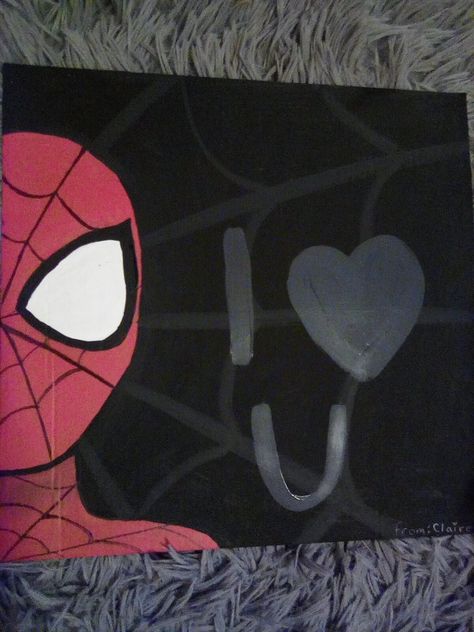 Spiderman And Mj Painting, Cute Spiderman Painting, Cute Paintings For Bf, Painting Ideas Spiderman, Bf Painting Ideas, Spiderman Painting Easy, Cute Paintings On Canvas For Boyfriend, Things To Paint For Your Boyfriend