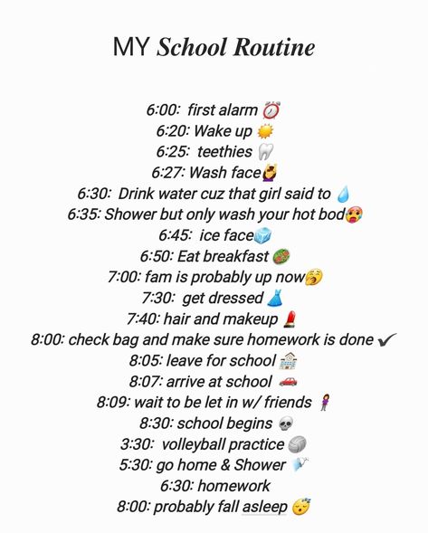 School Routine Leave At 8, Routine School, Morning Routine School, Volleyball Practice, After School Routine, School Routine, My School, Clean Room, Life Organization