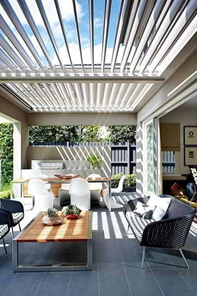 THE TOP FIVE MISTAKES TO AVOID WHEN SELECTING AN OUTDOOR LOUNGE | INTERIORS ONLINE Pergola Modern, Screened Porches, Garden Pergola, White Patio, Pergola Ideas, Alfresco Area, Outdoor Living Rooms, Extension Ideas, Backyard Inspiration