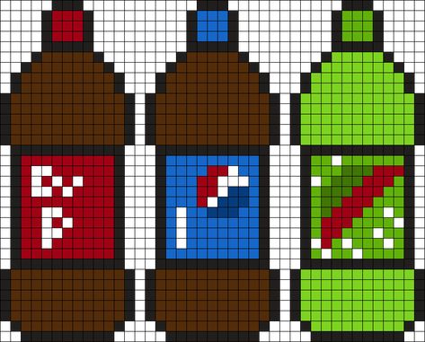 Dr Pepper Cross Stitch, Pepsi Pixel Art, Soda Pixel Art, Dr Pepper Perler Beads, Perler Pattern, Character Blankets, Diy Wall Decor For Bedroom, Easy Perler Bead Patterns, Plastic Canvas Coasters