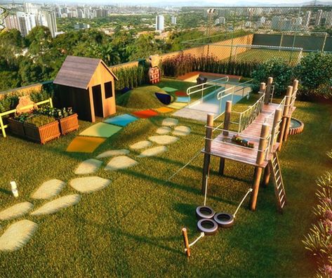 Kids Garden Toys, Play Area Garden, Kid Friendly Backyard, Outdoor Kids Play Area, Dog Backyard, Kids Backyard Playground, Daycare Design, Play Area Backyard, Outdoor Play Spaces