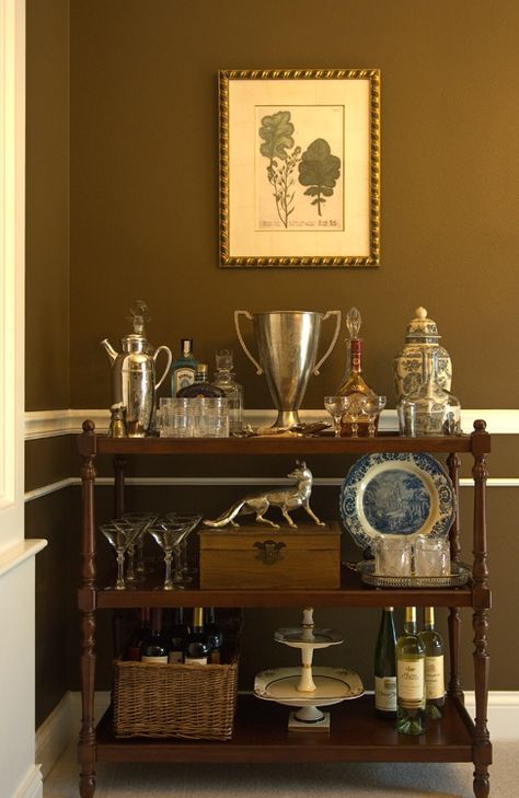 A Sophisticated Bar | Content in a Cottage Gold Bar Cart, Ivy House, Equestrian Decor, Bar Cart Decor, Equestrian Lifestyle, Chinoiserie Chic, Horse Decor, Vintage Bar, A Living Room