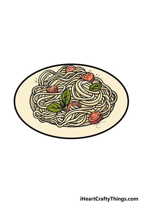 Pesto Pasta Drawing, Pasta Drawing Easy, Pasta Doodle Drawing, Pasta Drawing Illustration, Pasta Drawing, Motif Development, Pasta Illustration, Pasta Pomodoro, Food Reference