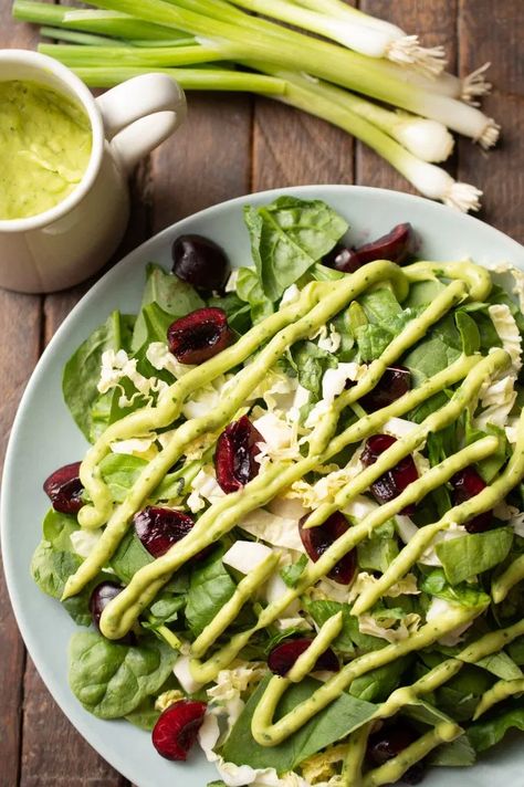 Spinach Cherry Summer Salad | Wendi's AIP Kitchen Aip Cucumber Recipes, Aip Summer Salads, Aip Coleslaw, Aip Beet Salad, Aip Balsamic Vinaigrette, Cherry Salad Recipes, Aip Salads, Aip Lifestyle, Avocado Cilantro Dressing