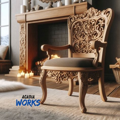 Wood chair 🪑🪑 #acadiaworks #woodworking #woodwork #wood Carved Chairs, Wood Chair, Mehndi Designs, Woodworking, Carving, Wood, Furniture, On Instagram, Quick Saves