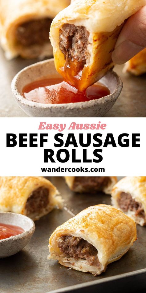 Crispy, flaky pastry wrapped around a soft, savoury meat filling is always a recipe for success. Our Aussie Beef Sausage Rolls are super quick and easy to prepare, and are freezer friendly, so you can make them ahead. Australian Sausage Rolls Recipes, Sausage Rolls Recipe Australian, Sausage Roll Filling Recipe, Beef Sausage Rolls Puff Pastry, Beef Rolls Recipe, Beef Sausage Rolls Recipe, Aussie Sausage Rolls, Easy Sausage Rolls Recipe, Sausage Rolls Recipe Easy