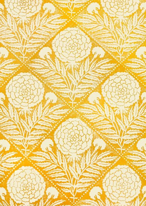 Marigolds #4 | ellenmerchant Botanical Textile Prints, Marigold Block Print, Marigold Print Pattern, Spring Summer Prints, Marigold Flower Pattern, Flower Patterns Drawing, Block Print Designs Ideas, Indian Print Wallpaper, Indian Prints And Patterns