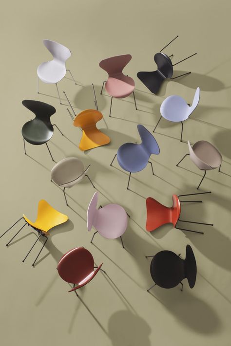 Danish company Fritz Hansen enlists Italian curator and gallerist Carla Sozzani to create a new colour palette for Arne Jacobsen's iconic chair designs Carla Sozzani, Arne Jacobsen Chair, Ant Chair, Plywood Design, Chair Parts, Iconic Chairs, Warm Palette, Danish Furniture, Design Master