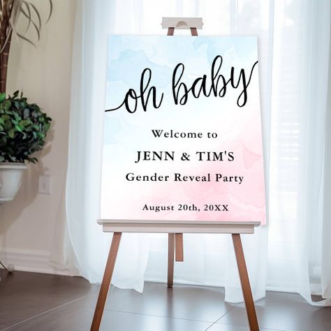 Oh Baby Welcome Sign Pink Blue Gender Reveal Sign #zazzle #weddinginvitations #birthdayinvitations #babyshowerinvitations #zazzleinvitations #monogram #businesscards #graduation #homedecor Welcome Calligraphy, Pink Blue Gender Reveal, Blue Gender Reveal, Gender Reveal Signs, Baby Welcome, Gender Party, Watercolor Baby Shower, Watercolor Designs, Baby Shower Supplies