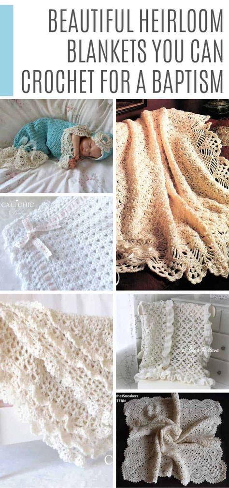 Crochet an heirloom baby blanket that will be passed down through the generations. The traditional lace designs are perfect for baptisms and christenings. Heirloom Crochet, Crochet Baby Blankets, Lace Baby Blanket, Baby Hat Free Pattern, Heirloom Baby Blankets, Christening Blanket, Diy Baby Blanket, Heirloom Blanket, Crocheted Blankets