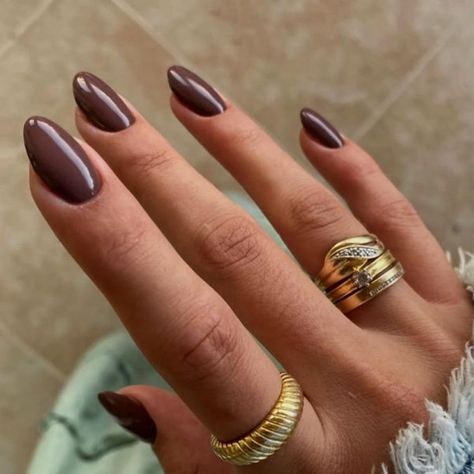 autumn, brown press on nails, cute, easy, afforable Brown Oval Nails, Thick Acrylic Nails, Wide Nail Beds, Nails One Color, Round Fake Nails, Nails Short Oval, Red Press On Nails, Nails Press Ons, Wide Nails