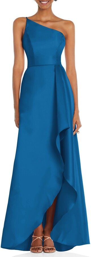 One-Shoulder Satin Gown Fall Formal Dresses Wedding Guest, Satin Formal Gown, Vestido Strapless, Womens Navy Dress, Dessy Collection, High Low Gown, Alfred Sung, One Shoulder Gown, Blue Gown