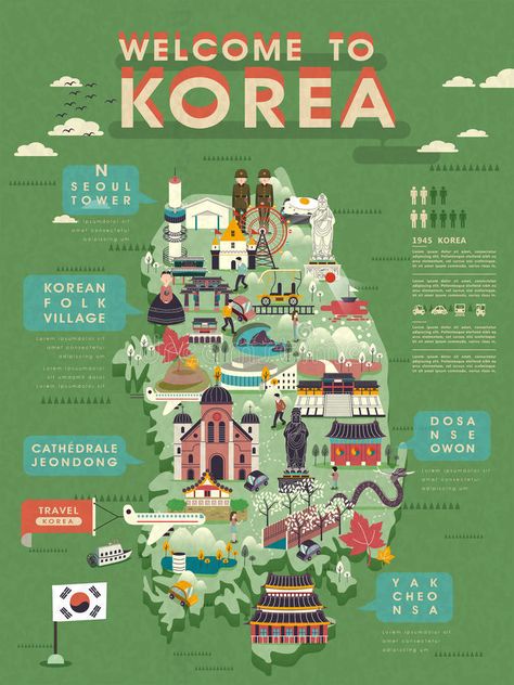 South Korea travel map stock vector. Illustration of famous - 63059035 Map Of Korea, Seoul Map, Map Abstract, Korea Map, Seoul Korea Travel, Korea Trip, Learn Korea, Korea Language, Travel Infographic