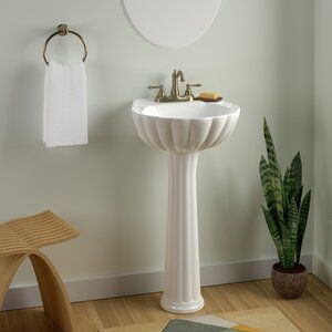 Barclay Bali 27.12" Tall Vitreous China Specialty Pedestal Bathroom Sink with Overflow | Wayfair Modern Pedestal Sink, Pedestal Sink Bathroom, Powder Room Sink, Pedestal Bathroom Sink, Small Bathroom Sinks, Bath Sinks, Pedestal Sinks, Pedestal Sink, Small Bath