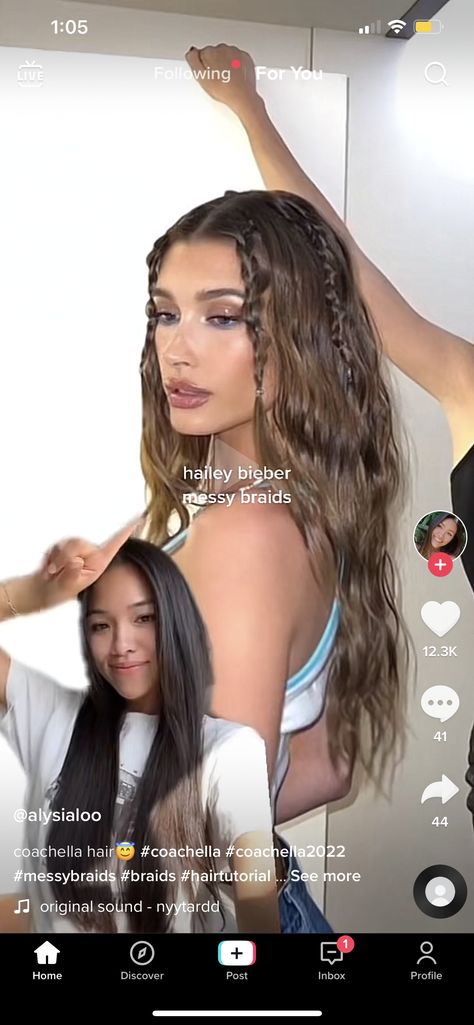 Hailey Bieber Messy Braids, Beachy Crimped Hair, Half Up Half Down Mermaid Hair, Mini Front Braids, Mako Mermaids Hairstyles, Tiny Braid Hairstyles, Coachella Hair Braid, Mermaid Inspired Hair, Coachella Hairstyles