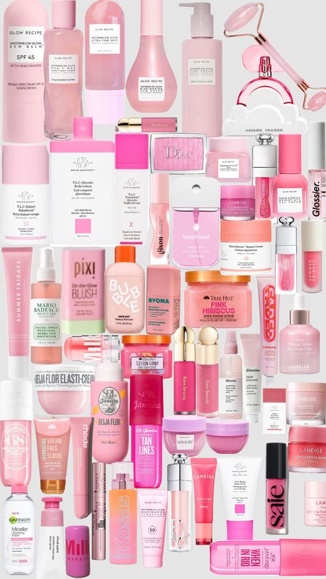 Pink skincare #pink #skincare #preppy #f4f Skin Care Pink Aesthetic, Pink Skin Care, Pink Wishlist, Skincare Preppy, Pink Skincare, Preppy Skincare, Preppy Gifts, Rapper Jewelry, Makeup List