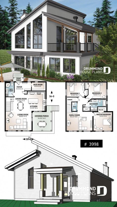 Chalet House Plans, Chalet House, Basement House Plans, Chalet Design, Two Story House, Mountain Cottage, House Plans One Story, Covered Deck, Mountain House Plans