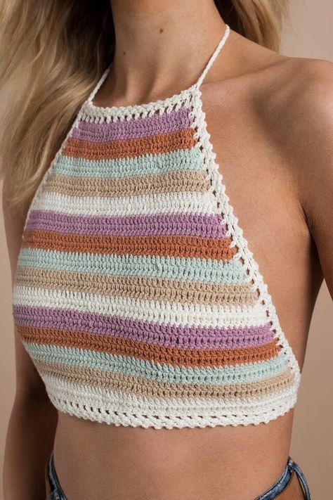 Crochet Halter Top, Crop Top Pattern, Crochet Crop Top Pattern, Mode Hippie, Mode Crochet, Crochet Tops Free Patterns, Crochet Summer Tops, Crochet Halter, Crochet Halter Tops