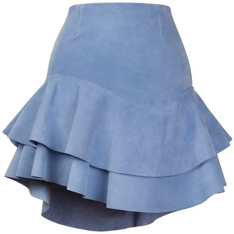 Siobhan Molloy - Lashes Baby Blue Calf Suede Skirt (¥55,115) ❤ liked on Polyvore featuring skirts, blue, fitted mini skirt, fitted skirts, blue ruffle skirt, flounce skirt and yoke skirt Blue Ruffle Skirt, Baby Blue Skirt, Yoke Skirt, Mini Skirt Fashion, Frilly Skirt, Frill Skirt, Flounce Skirt, Blue Mini Skirt