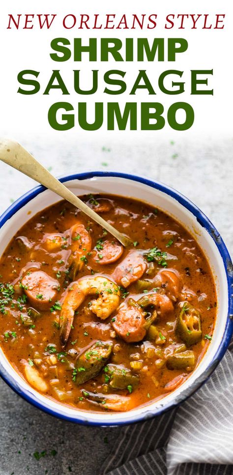 New Orleans Shrimp, Shrimp Gumbo Recipe, Gumbo Recipe Easy, Shrimp And Sausage Gumbo, Seafood Gumbo Recipe, Gumbo Recipe Sausage, Shrimp And Sausage, Shrimp Sausage, New Orleans Style