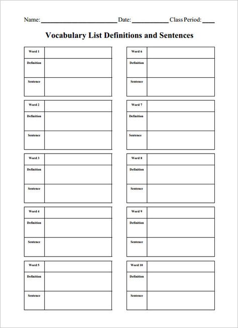 8+ Blank Vocabulary Worksheet Templates – Free Word, PDF Documents Download! | Free & Premium Templates Vocabulary Journal, Lesson Plan Template Free, Vocabulary Quiz, Spelling Worksheets, Language Worksheets, Math Vocabulary, Vocabulary List, Planner Pdf, Vocabulary Activities