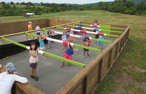 Giant Lawn Games Toolbox — Community Workshop Swimming Pool Outfit, Kid Playground, Giant Lawn Games, Human Foosball, Jump Park, Overnight Camp, Diy Kids Playground, Diy Yard Games, Fun Park