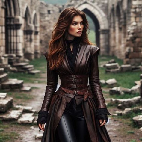 Leather Battle Outfit, Fantasy Book Dresses, Modern Fantasy Clothing Casual, Fantasy Riding Outfit, Black Assassin Outfits, Dragon Rider Aesthetic Outfit, Fantasy Book Outfits, Medieval Assassin Outfit, Female Warrior Outfit Medieval