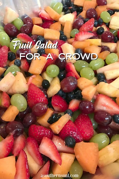 Easy Cheap Fruit Trays, Cool Fruit Platters, Fruit Salad Trays Party Ideas, Family Reunion Appetizers, Serving Fruit At Party, Family Gathering Side Dishes, Family Reunion Foods Feeding A Crowd, Fruit On The Go, Company Fruit Salad Taste Of Home