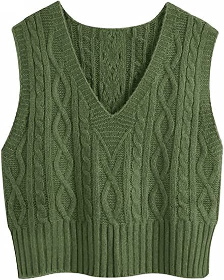 Aoysky Sweater Vest Women's V-Neck Sweater Tank Tops Pullover Cable Knit Vest Solid Color Sleeveless Loose Fit Sweater Top at Amazon Women’s Clothing store Chunky Sweater Cardigan, Cable Knit Vest, Loose Fit Sweater, Sleeveless Sweater Vest, Basic Cardigan, Sweater Vest Women, Classic Sweater, Loose Pullover, Sweater Tank Top