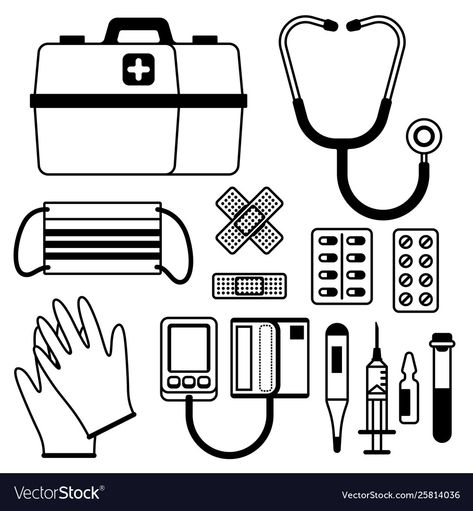 First Aid Poster Drawing, Emergency Kit Drawing, First Aid Kit Drawing, First Aid Poster, Modern Art Canvas Painting, Medical Instruments, Poster Drawing, Aid Kit, Emergency Kit