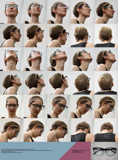 Person Standing Looking Down, Extreme Poses Reference, Face Angle Reference, Body Angles Reference, Looking Up At Someone Reference, Glasses Reference, Relaxed Poses, Head Angles, Head Anatomy