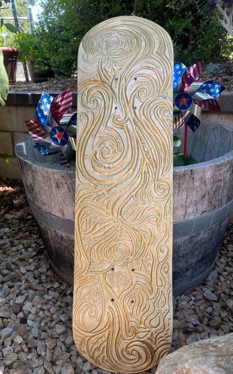 Wood engraving in skateboard Painted Skateboard, Skateboard Art Design, Board Art, Skateboard Art, Wood Engraving, Custom Painted, Custom Paint, Art Boards, Skateboard