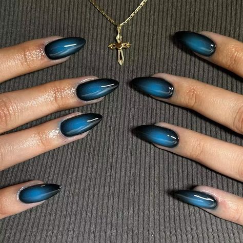 The Best Aura Nail Art For Each Zodiac Sign Navy Nails With Chrome, Dark Mermaid Nails, Aura Nail Art, Zodiac Nail Designs, Poly Nails, Aura Nail, Colorful Aura, Funky Nail Designs, Nail Art Color