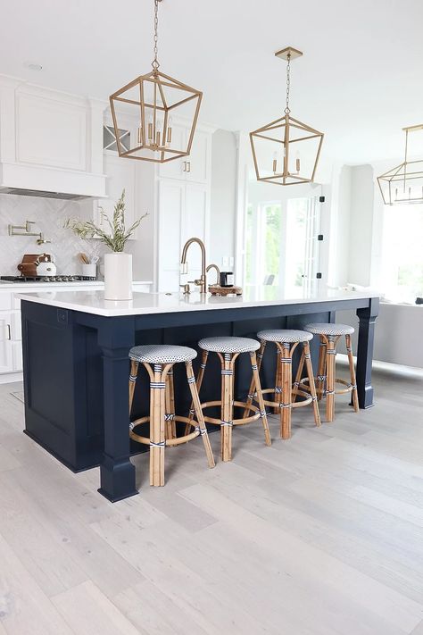 Sherwin Williams Kitchen Island Colors, Sherwin Williams Navy Cabinets, Navy Island Kitchen, Navy Blue Island Kitchen, In The Navy Sherwin Williams, Navy Blue Kitchen Island, Navy Kitchen Island, Island Makeover, Painted Kitchen Island